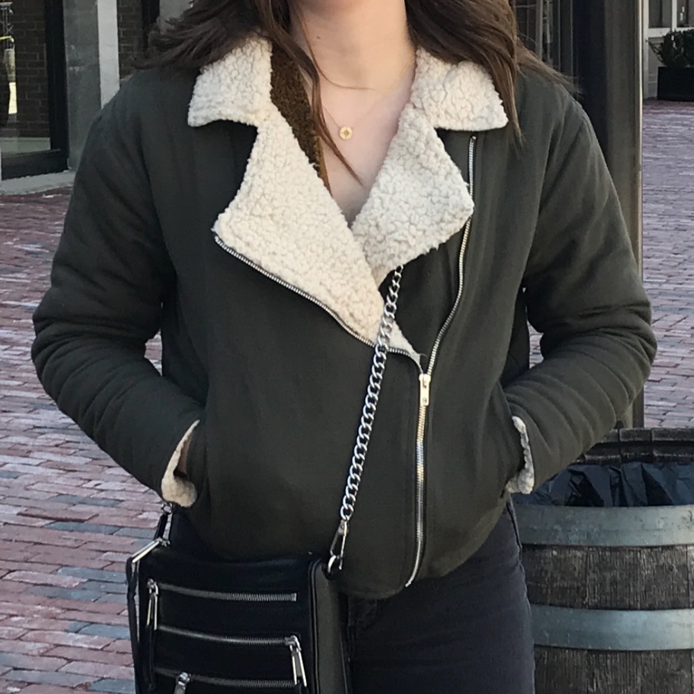 Green Sherpa Wool Moto Jacket